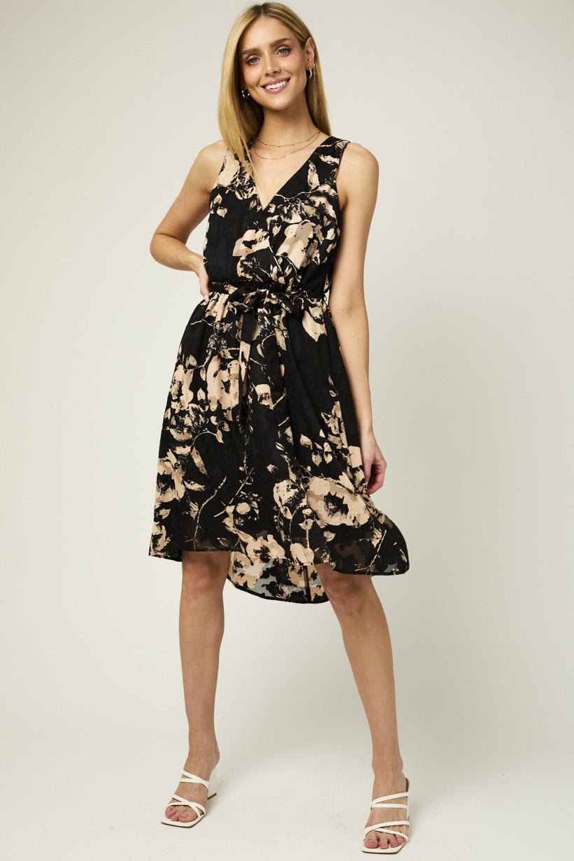 Sleeveless Tie Front Floral Mini Dress Gilli