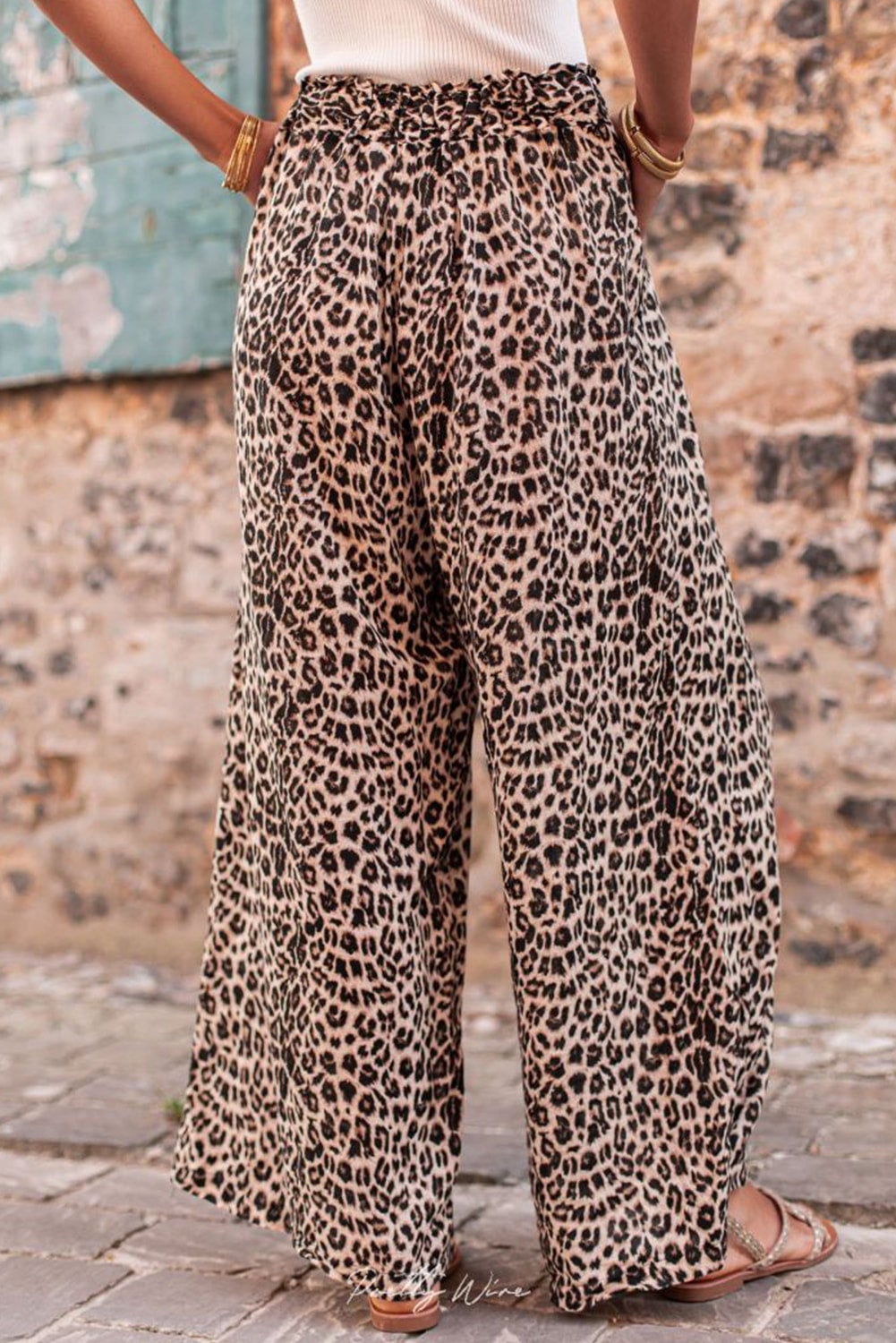 Desert Palm Boho Leopard Wide Leg Pants Boutique Style